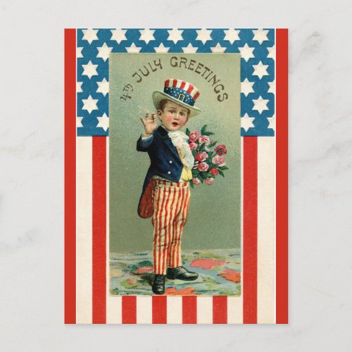 Vintage Young Uncle Sam July Fourth Postcard