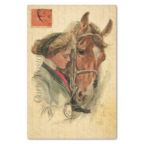 Vintage Young Woman and Horse Floral French Tissue Paper