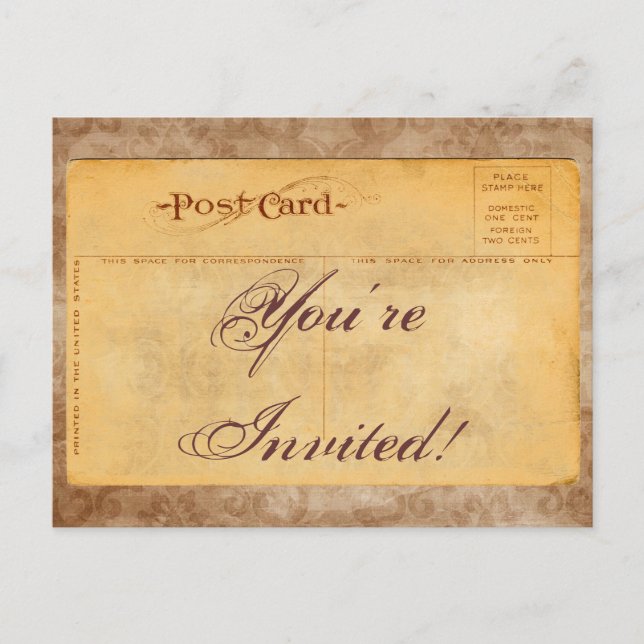 Vintage You're Invited Damask Invitation Postcards (Front)