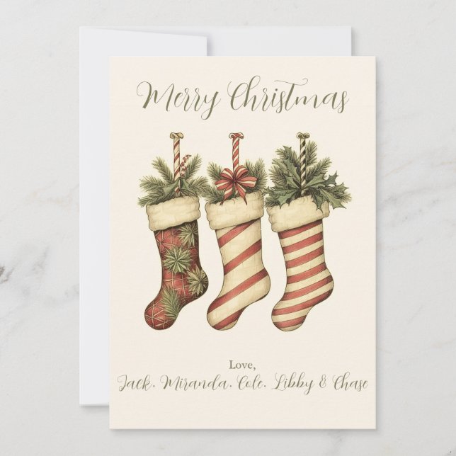 Vintage Yuletide Stockings Merry Christmas Card (Front)