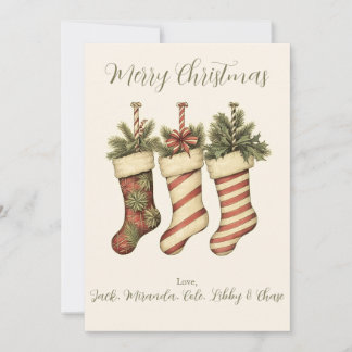 Vintage Yuletide Stockings Merry Christmas Card