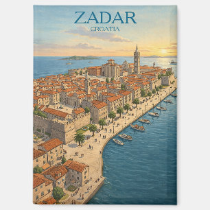 Vintage Zadar Croatia Adriatic Coast Illustration Magnet