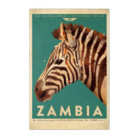 Vintage Zambia Zebra Travel