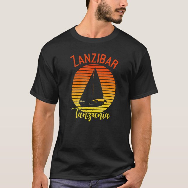Vintage Zanzibar Tanzania Africa Sunset Sailing T-Shirt (Front)