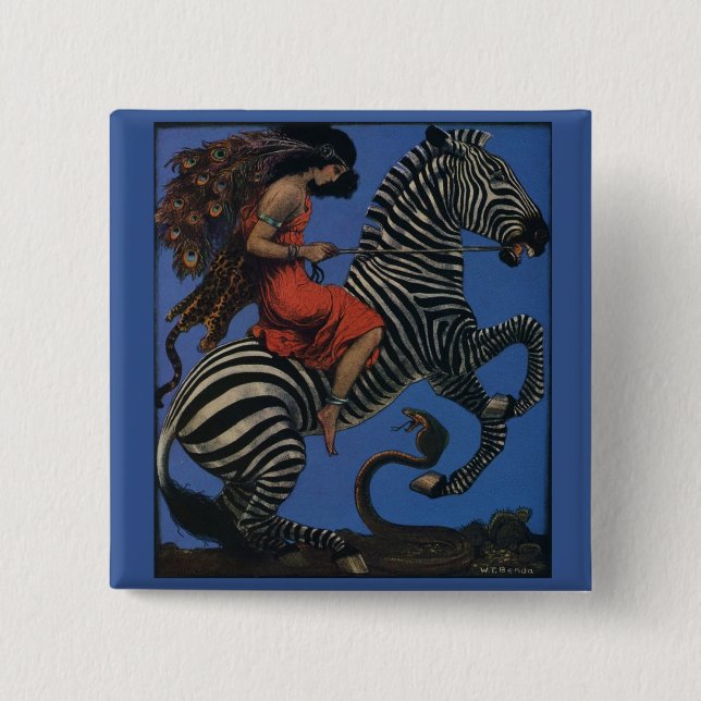 Vintage Zebra Art Nouveau Woman Button (Front)