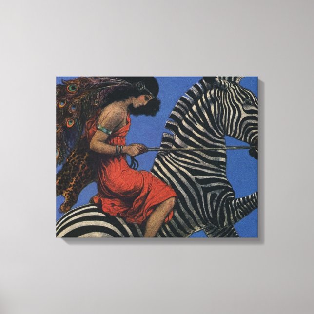 Vintage Zebra Art Nouveau Woman Canvas Print (Front)