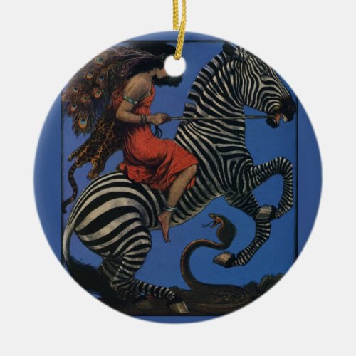 Vintage Zebra Art Nouveau Woman Ceramic Ornament