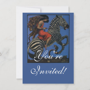 Vintage Zebra Art Nouveau Woman Invitation