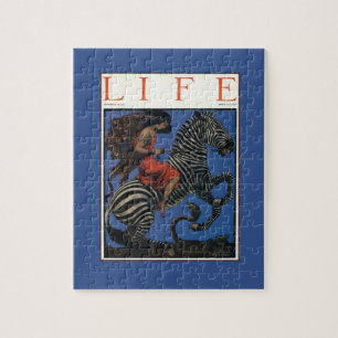 Vintage Zebra Art Nouveau Woman Jigsaw Puzzle