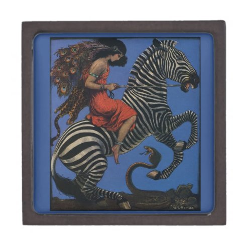 Vintage Zebra Art Nouveau Woman Keepsake Box