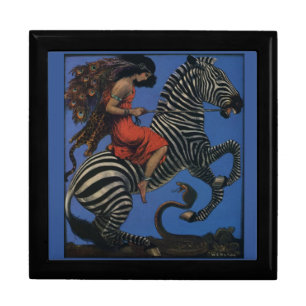 Vintage Zebra Art Nouveau Woman Life 1922 Jewelry Box