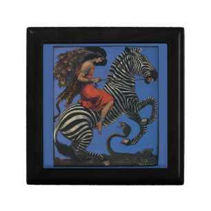 Vintage Zebra Art Nouveau Woman Life 1922 Keepsake Box