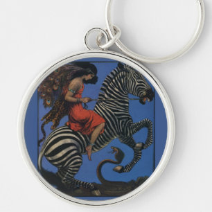 Vintage Zebra Art Nouveau Woman Life 1922 Keychain