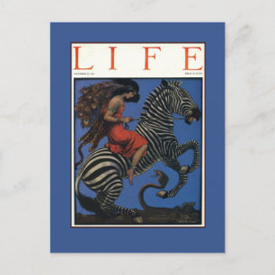 Vintage Zebra Art Nouveau Woman Life 1922 Postcard