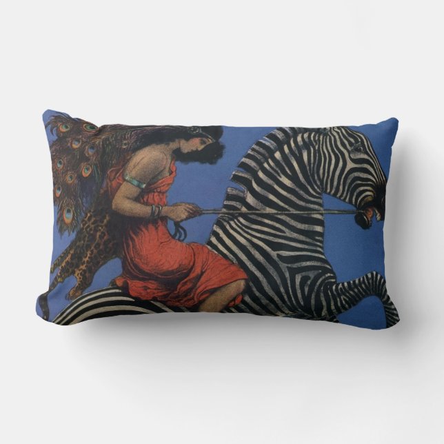 Vintage Zebra Art Nouveau Woman Lumbar Pillow (Front)
