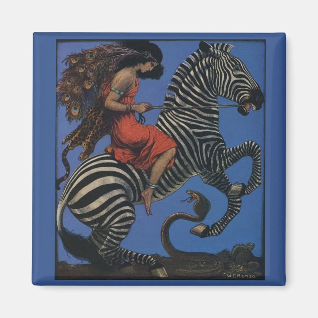 Vintage Zebra Art Nouveau Woman Magnet (Front)