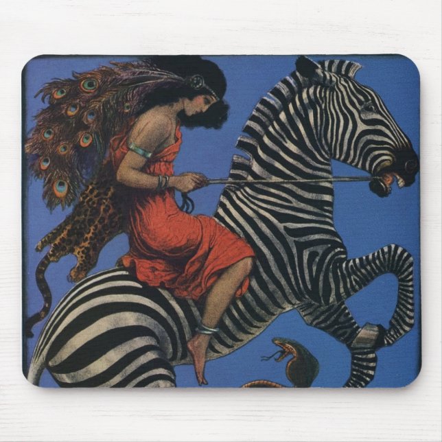 Vintage Zebra Art Nouveau Woman Mouse Pad (Front)