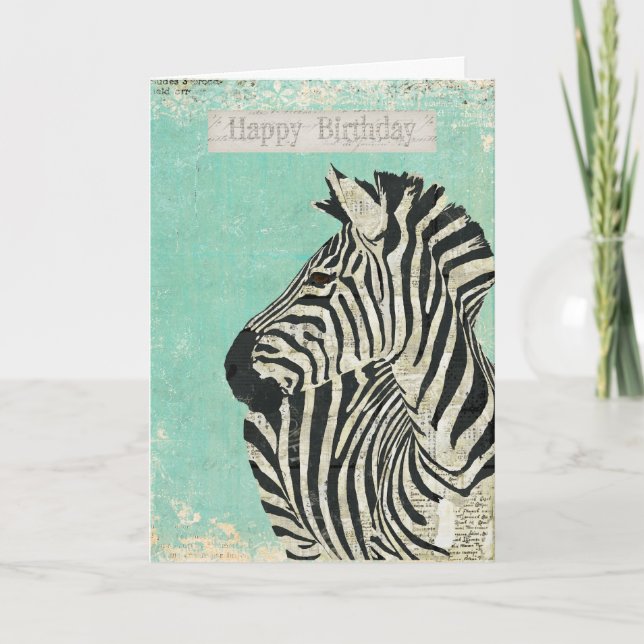 Vintage Zebra Blue Birthday  Card (Front)