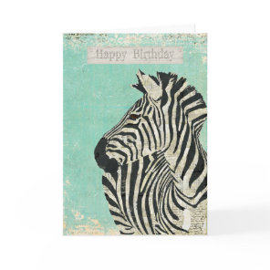 Vintage Zebra Blue Birthday  Card