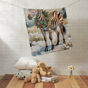 Vintage Zebra in Snowy Christmas Field Baby Blanket