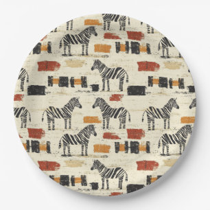 Vintage Zebra Pattern Rustic Boho Safari Print Paper Plates