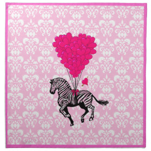 Vintage zebra & pink  heart balloons napkin