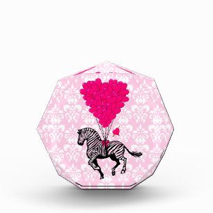 Vintage zebra & pink heart on damask acrylic award