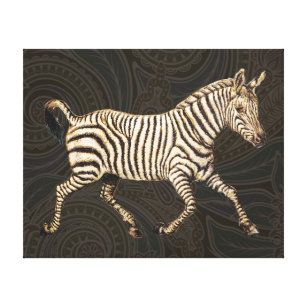 Vintage zebra running with paisley design canvas print