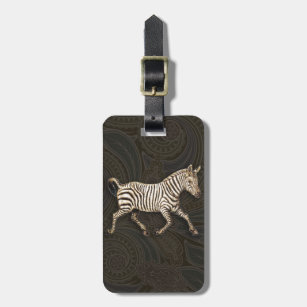 Vintage zebra running with paisley design luggage tag