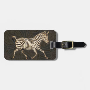 Vintage zebra running with paisley design luggage tag