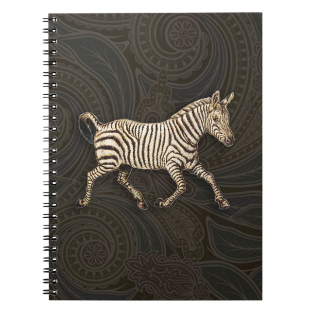 Vintage zebra running with paisley design notebook (Front)