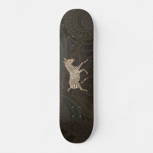 Vintage zebra running with paisley design skateboard