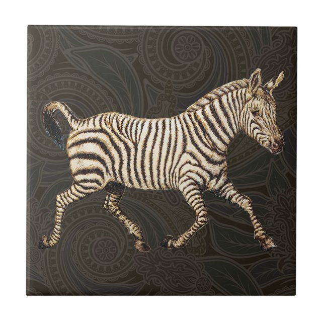 Vintage zebra running with paisley design tile (Front)