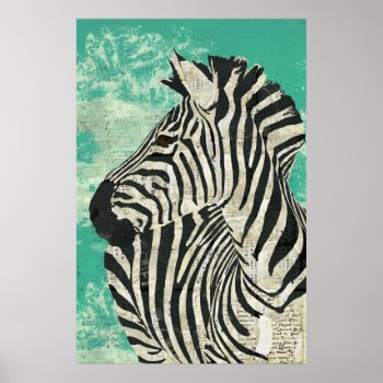 Vintage Zebra Turquoise  Art Poster by NicoleKing at Zazzle