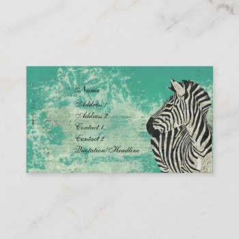 Vintage Zebra Turquoise Business Card/tags Business Card by NicoleKing at Zazzle