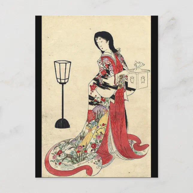 vintage zen lantern red kimono japanese geisha postcard | Zazzle