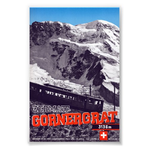 Vintage Zermatt _Gornergrat Swiztzerland Travel Po Photo Print