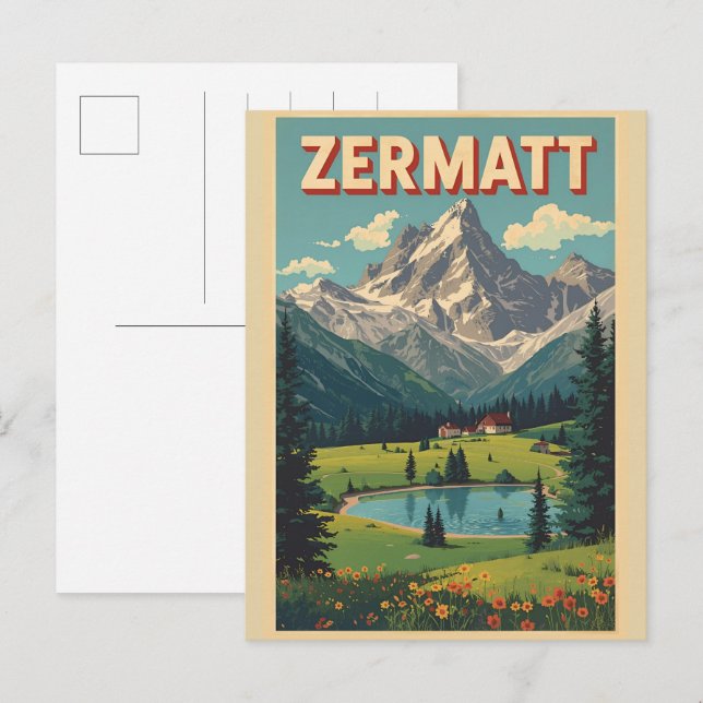 Vintage ZERMATT ski Switzerland nature gifts Postcard (Front/Back)