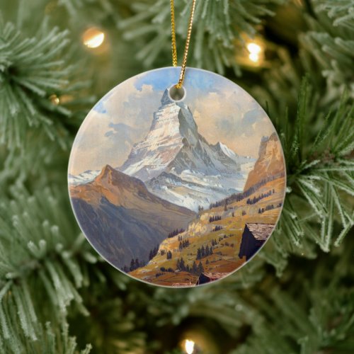 Vintage Zermatt Switzerland Matterhorn Travel Ceramic Ornament