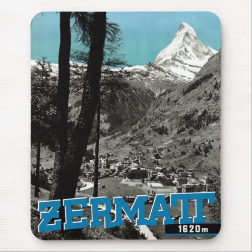 Vintage Zermatt Switzerland Matterhorn Travel Post Mouse Pad