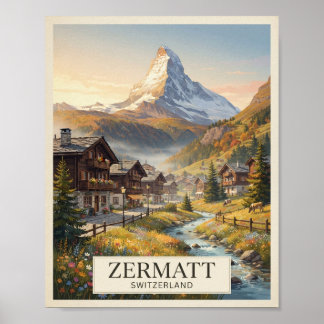 Vintage Zermatt Switzerland Travel Poster
