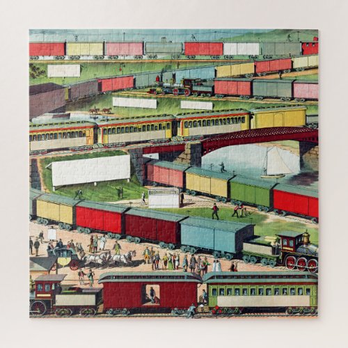 Vintage Zig_zag Passenger and Freight Train Travel Jigsaw Puzzle