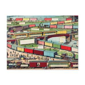 Vintage Zig-zag Passenger and Freight Train Travel Postcard