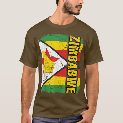 Vintage Zimbabwean Flag Zimbabwe Pride Roots Herit T_Shirt