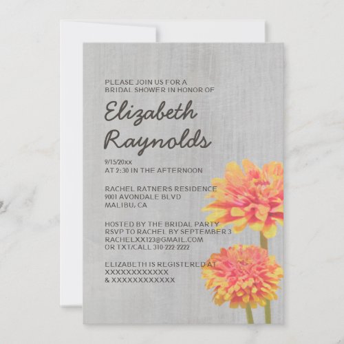 Vintage Zinnia Bridal Shower Invitations