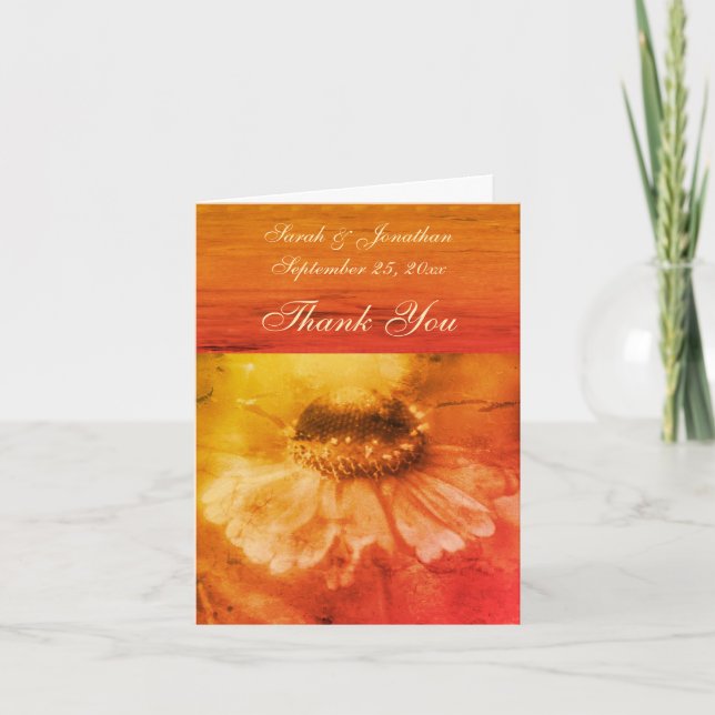 Vintage Zinnia Flower Personalized Wedding  Thank You Card (Front)