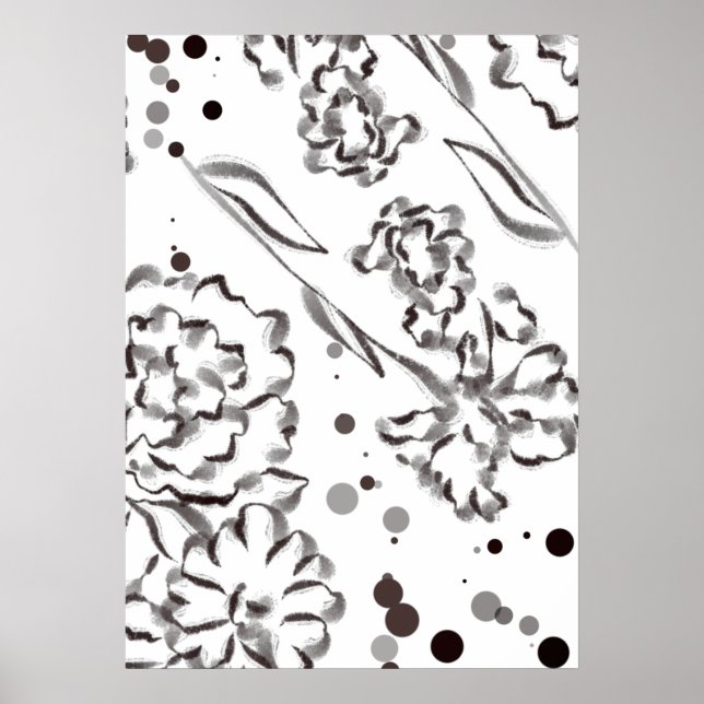 Vintage Zinnia Flowers Drawing Poster (Front)