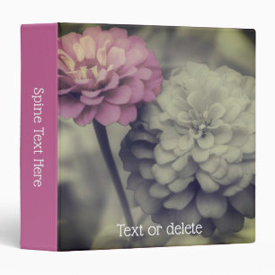 Vintage Zinnia Flowers Partial Color Personalized 3 Ring Binder