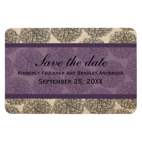 Vintage Zinnia Save the Date Magnet, Purple Magnet