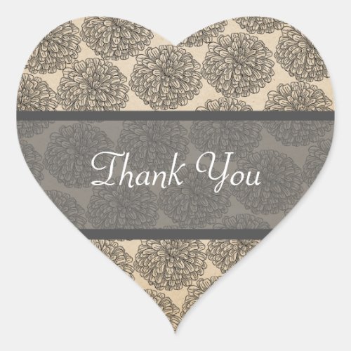 Vintage Zinnia Thank You Stickers Gray Heart Sticker